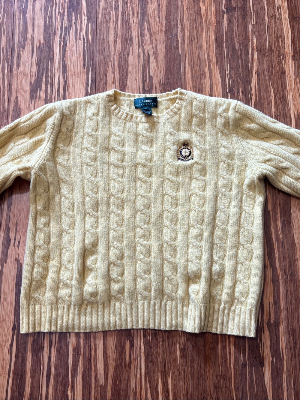 Ralph Lauren Girls Size L Pale Yellow Cable-Knit Crewneck Sweater